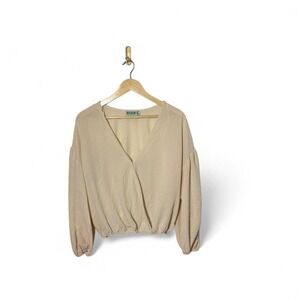 Rockin' C - Women's Beige V-Neck Blouse - Size S - Long Sleeve Boho Peasant Top
